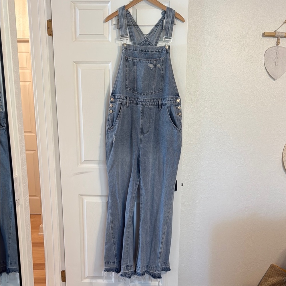 Pink Lily Light Blue Denim Overalls bell bottom